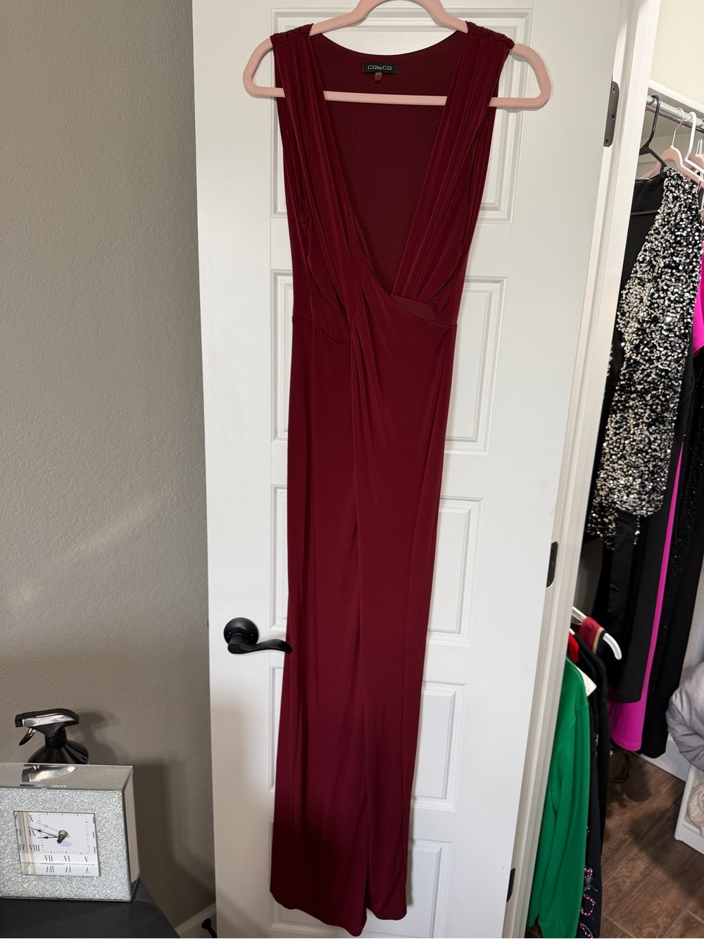 Cingo Wine Red Maxi Dress with Deep V